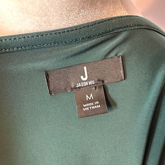 Jason Wu Dark Green Wrap Style V-Neck Stretchy Women's Blouse Medium - Picture 6 of 7